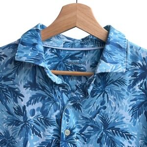 Johnnie-O Mens Blue Palm Tree Print Prep-Performance Golf Polo Shirt Size M